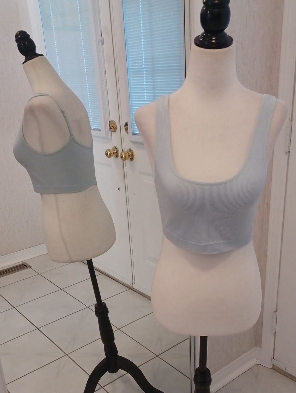 4/$40 Light Blue Ribbed Scoop Neck Cropped Tank - Fits Size XS